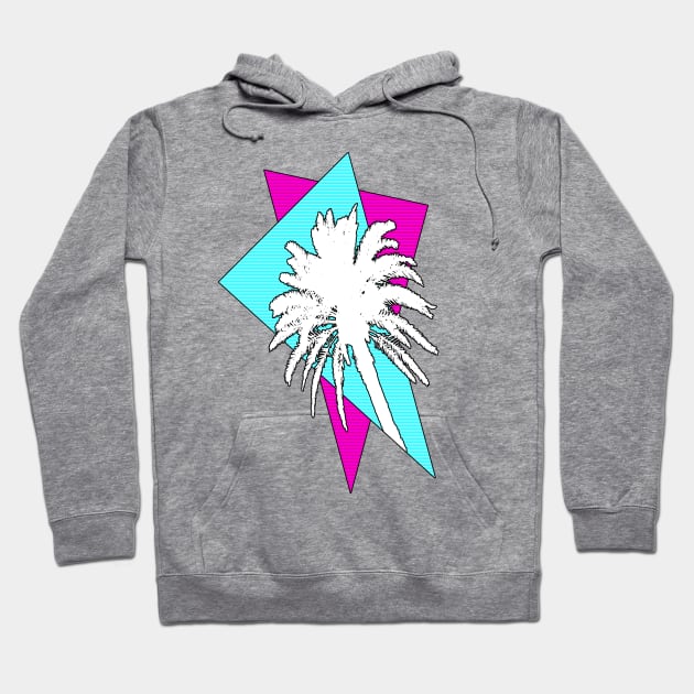 Retrowave Palm Tree in Cyan and Magenta Triangles Hoodie by Zeroeroroo